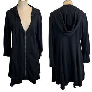XCVI Full Zip Tunic Hoodie Black Size L, 100% Cotton, asymmetrical hem, bohemian